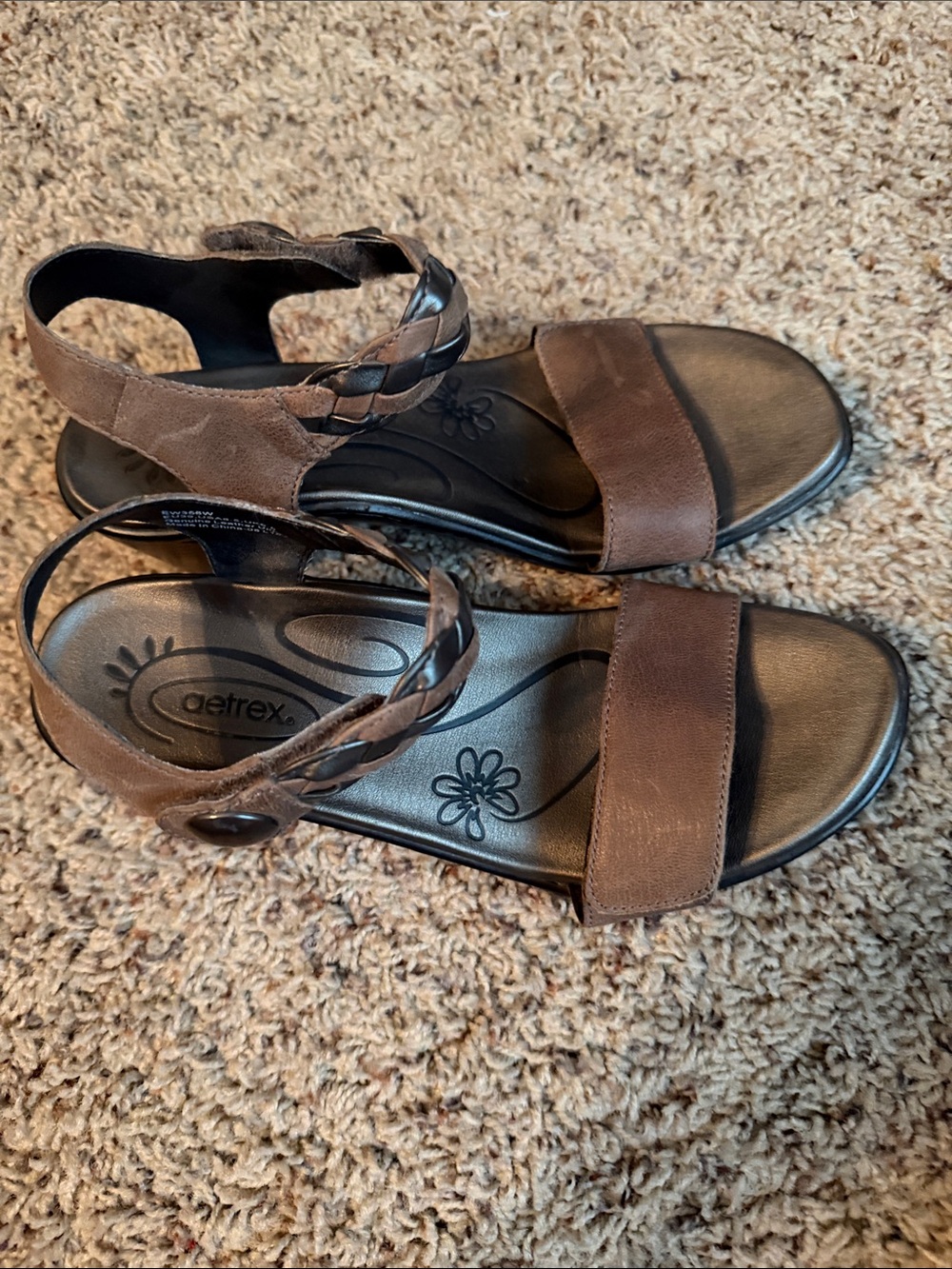 Aetrex Women's Brown Braided-Strap Slide Sandals